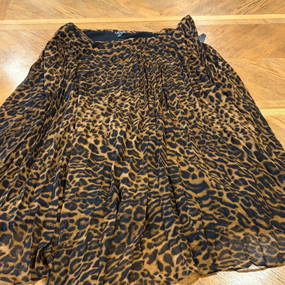 LRL Lauren Ralph Lauren Ocelot Animal Print Pleated Georgette Skirt Women's 14 - Picture 13 of 16